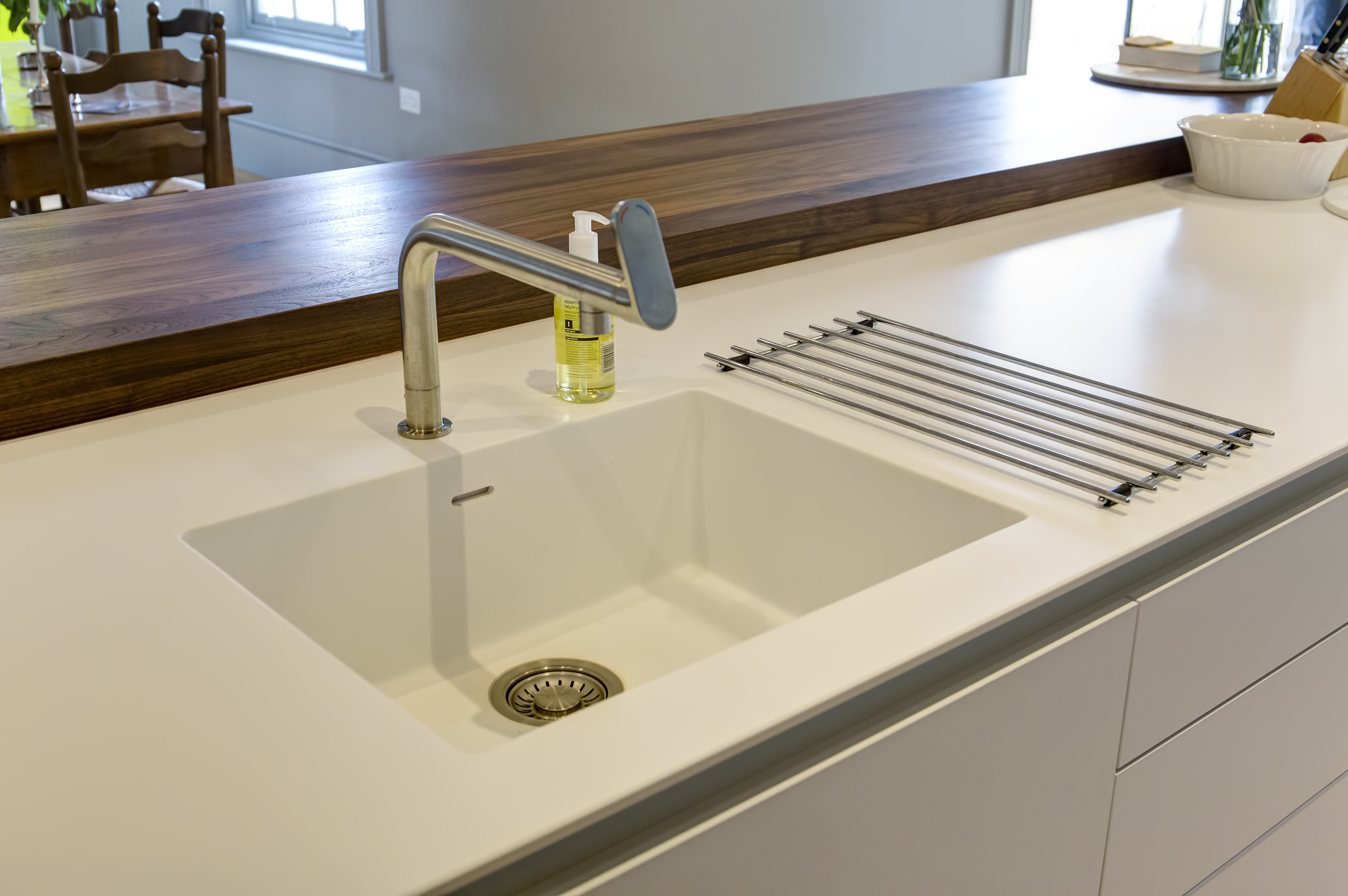 kitchen double sink corian with single handle faucet image